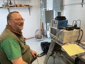 Rob Eder tests and adjusts the antenna